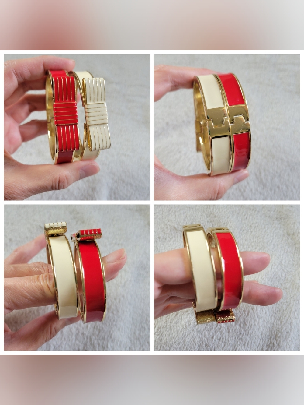 Stylish Gold Tone Red & Cream Enamel Bow Cuff Bracelet Bundle (2pc) - Picture 5 of 8